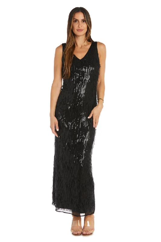 R&M Richards 1661 Long Formal Sequin Fringe DressTightmatch