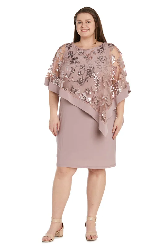 R&M Richards 2851W Short Sequin Floral Poncho Plus Size DressTighthold