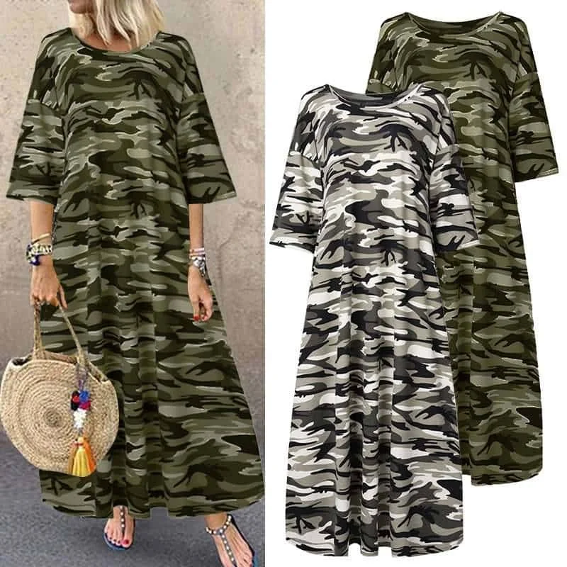 Women's Camouflage Printed Summer Oversized T-Shirt DressCasual Dress