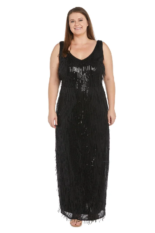 R&M Richards 1661W Long Plus Size Formal Sequin Fringe DressTightband