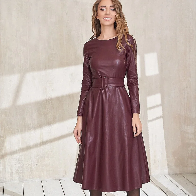 Women's Eco-Leather Belted DressSequin Dress