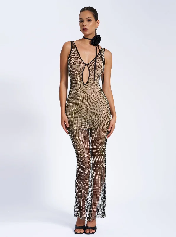 Quiana Mesh Rhinestone Maxi Dress | BlackWind Dress