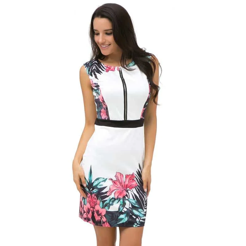 Women's O-Neck Sleeveless Floral Printed DressProm Dress