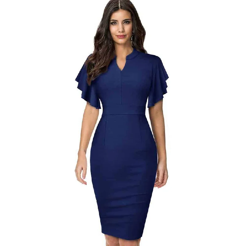 Women's Midi Pencil Dress with Ruffled SleevesAthletic Dress