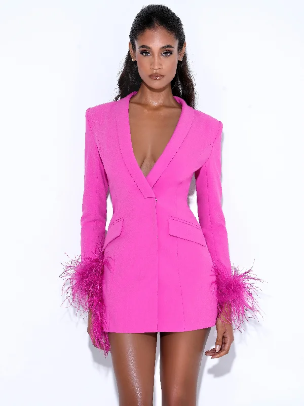 Madeline Feather Trim Blazer Dress | FuchsiaSlit Dress