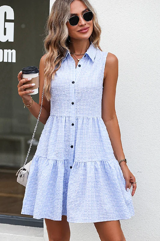 Plaid Print Sleeveless Ruffle Hem DressPeplum Dress