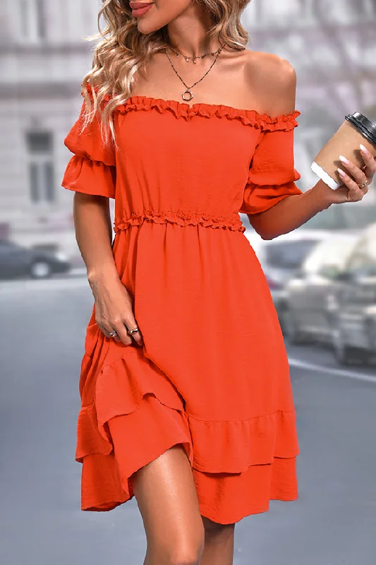 Solid Off The Shoulder Frill Casual Mini DressTennis Dress