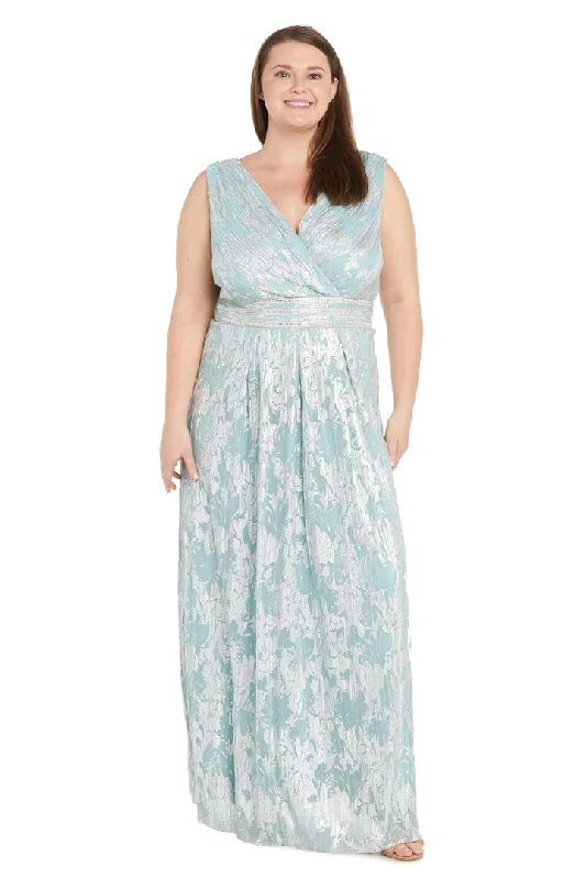 R&M Richards 1198W Long Formal Plus Size Metallic Printed DressTightlink