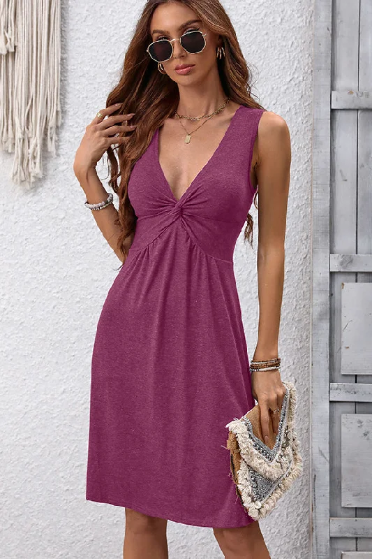 V Neck Hook Design Solid Casual DressSatin Dress