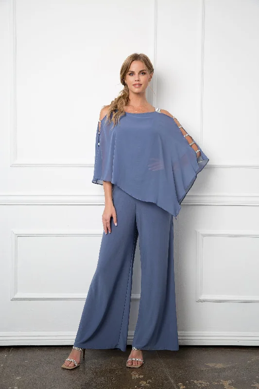 Slate Blue XL Formal Chiffon Cape Overlay Jumpsuit SaleTightjean