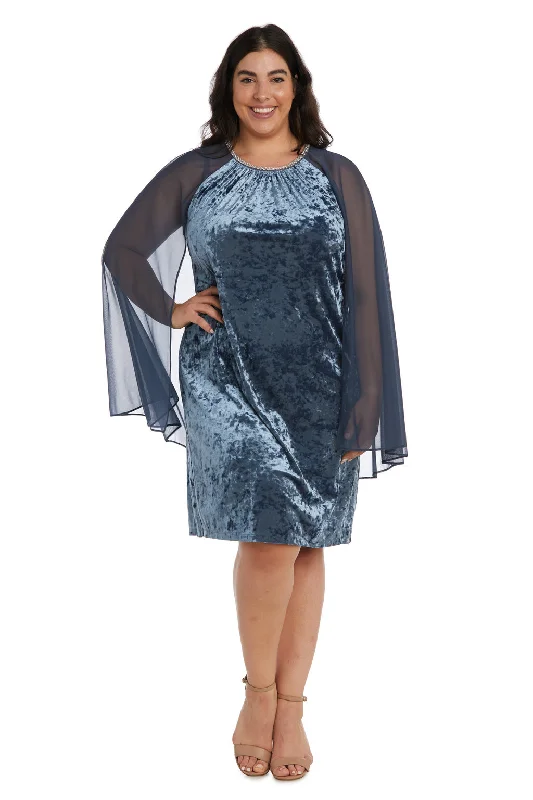 R&M Richards 2663W Short Cocktail Plus Size Mother of the Bride Cape DressTightcorner