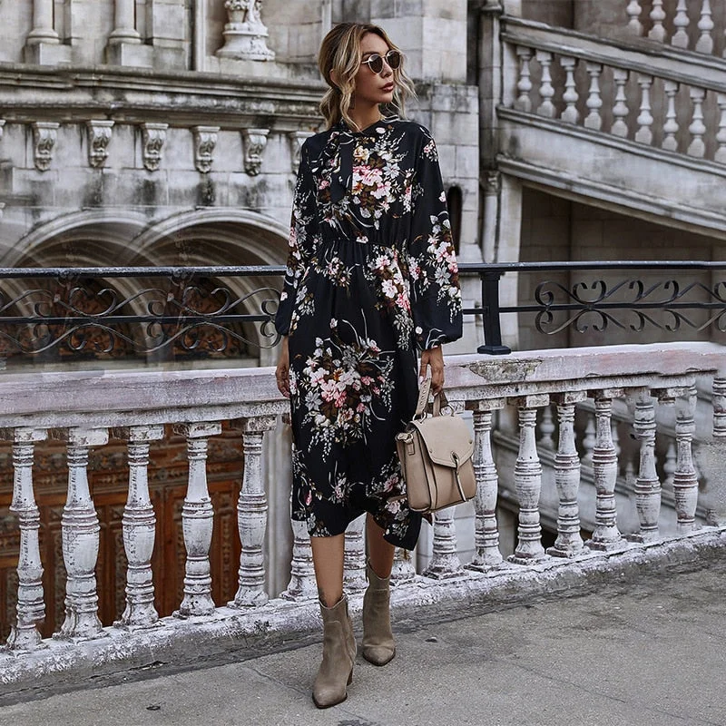 Women's Puff Sleeved Floral Printed DressDesigner Dress