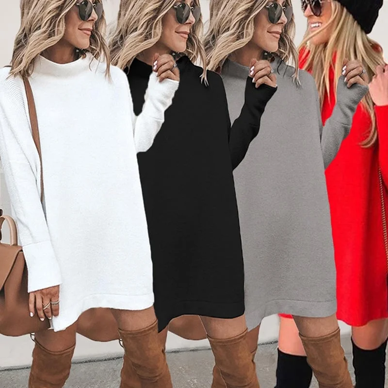 Women's Solid Color Winter Knit DressSheer Dress