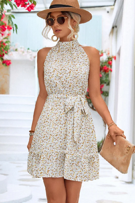 Floral Print Halter Neck Mini DressTutu Dress