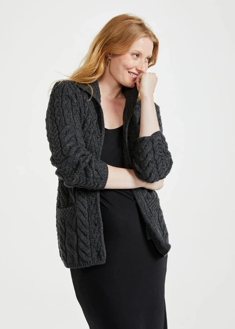 Aran Supersoft Cardigan | Charcoal - ClearanceBranded Knit Tops