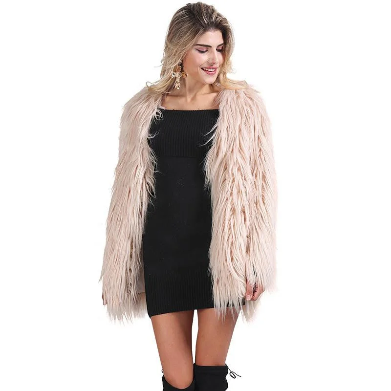 Pea CoatsElegant Faux Fur Coat Fluffy Chic Winter Coat Jacket