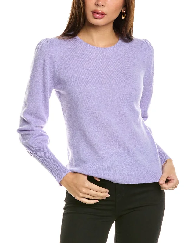 Forte Cashmere Gathered Sleeve Crew Cashmere SweaterMohair Knit Tops