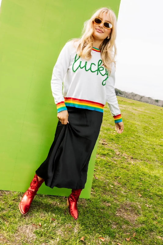 Lucky Glitter Script SweaterRetro Knit Tops