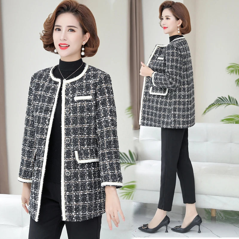 Fleece JacketsLuxury Designer Black Vintage V Neck Plaid Tweed Jacket