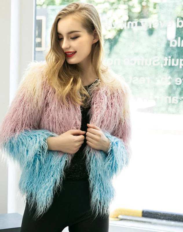 Designer JacketsLuxury Faux Fur Coat Mix Color Shaggy Jacket