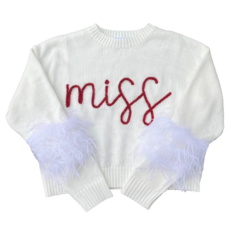 “Miss” Feather Sleeve SweaterLongline Knit Tops