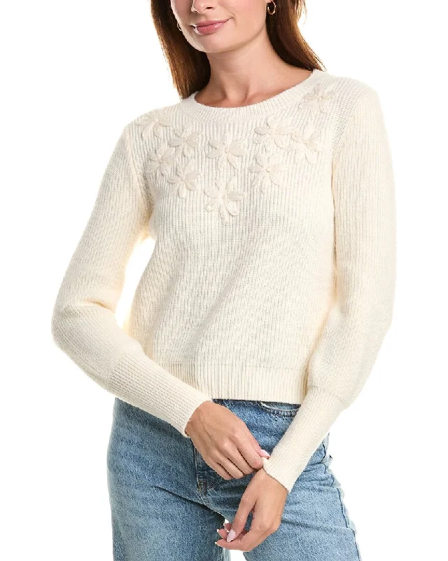 Nanette Nanette Lepore Embroidered Flower SweaterButton-Up Knit Tops