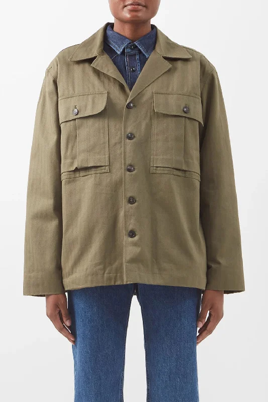 Parka JacketsFORTELA SOLOMON FLAP POCKET HERRINGBONE TWILL JACKET IN GREEN