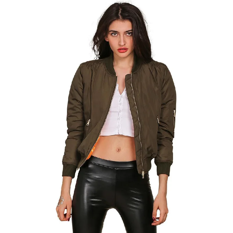 Lace-Up JacketsParkas Basic Bomber Jacket Army Green Padded Kylie Jenner Style