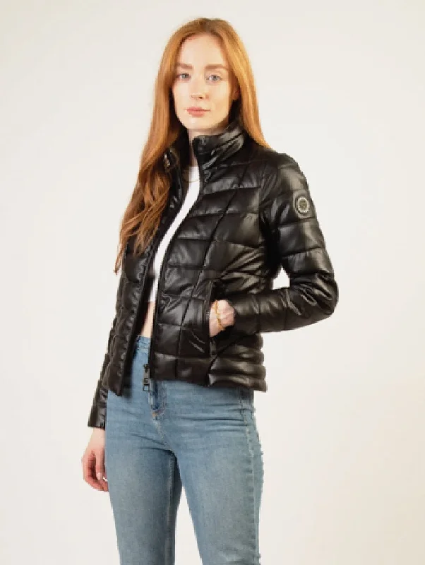 Logo JacketsFaraday II Coffee Recycled Leather Vegan Short Puffer Jacket | Black