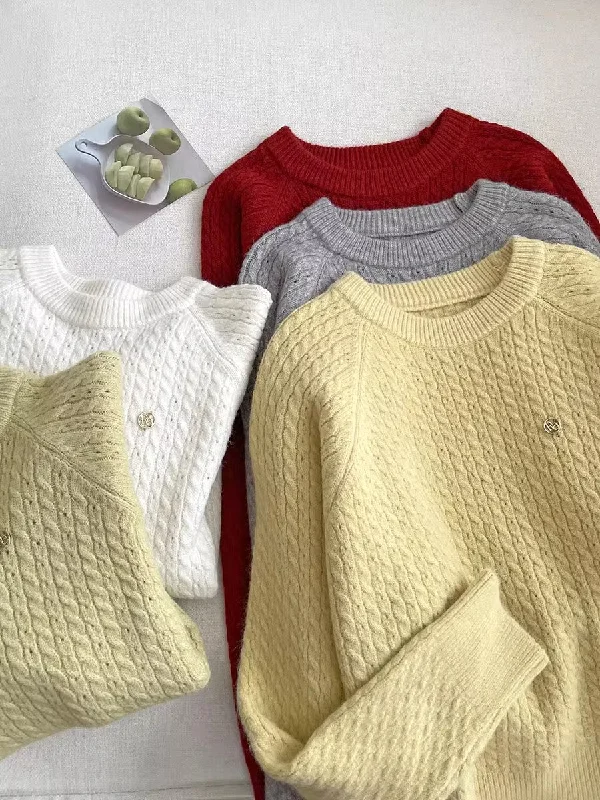 round neck sweater casual solid color sweater top    S4695Acrylic Knit Tops