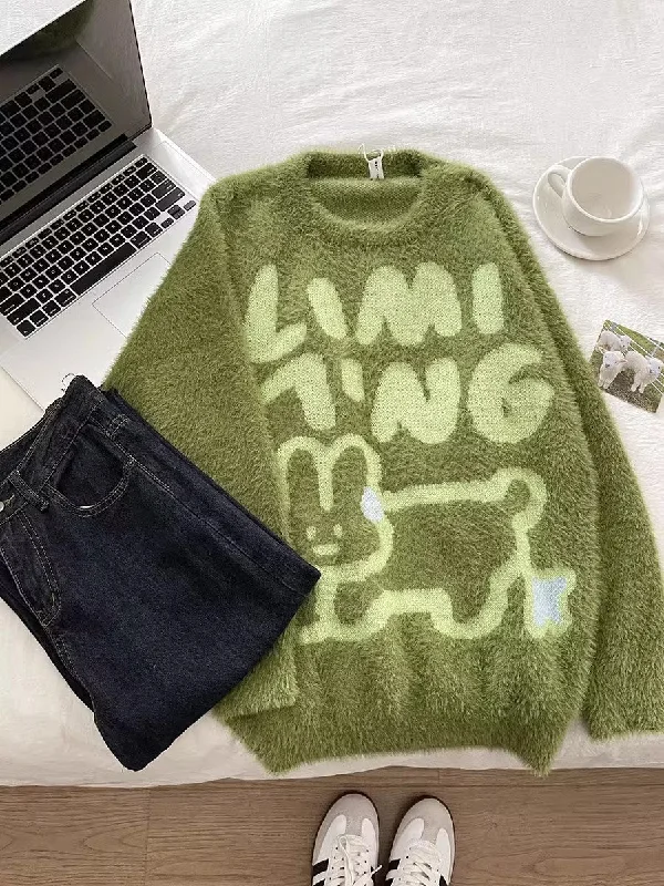 Sweet and cute rabbit cartoon soft round neck sweater knitted top   S4724Sheer Knit Tops