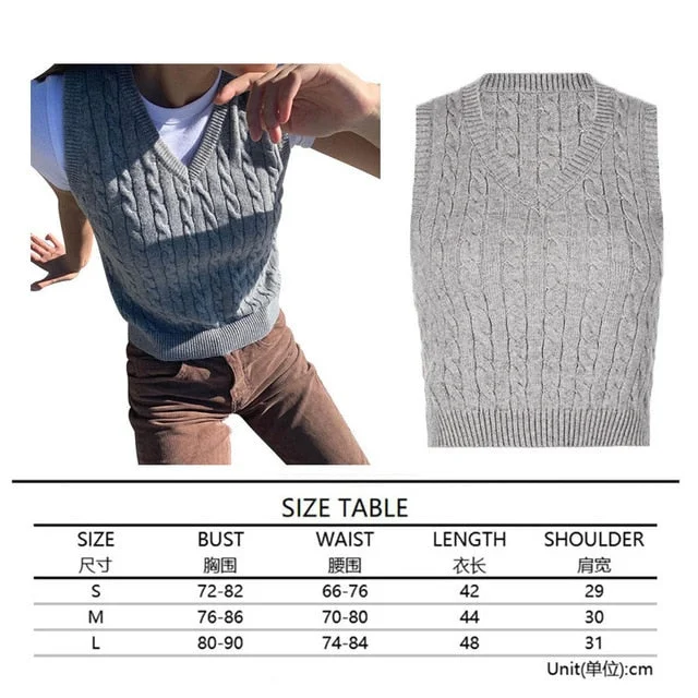 Argyle Knit Cropped Sweater Vest | Streetwear VNeck Y2K Vest | Women Knitted Vest Sweater | College Style Vest | Sleeveless Pullover SweaterLongline Knit Tops