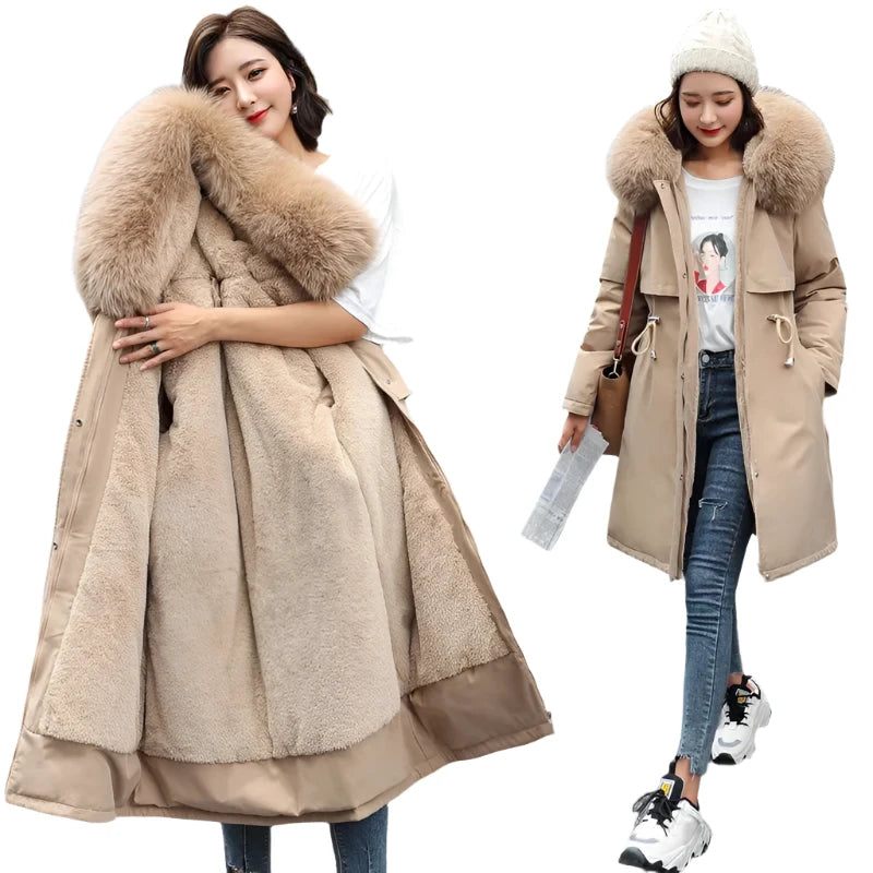 Down JacketsWomen Parka Clothes Long Coat Wool Liner Hooded Jacket Fur Collar Thick Warm Snow Wear Fashion Parka