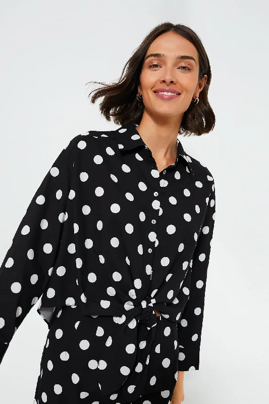 Compression ShirtsBlack Polka Dot Tie-Front Juliana Shirt