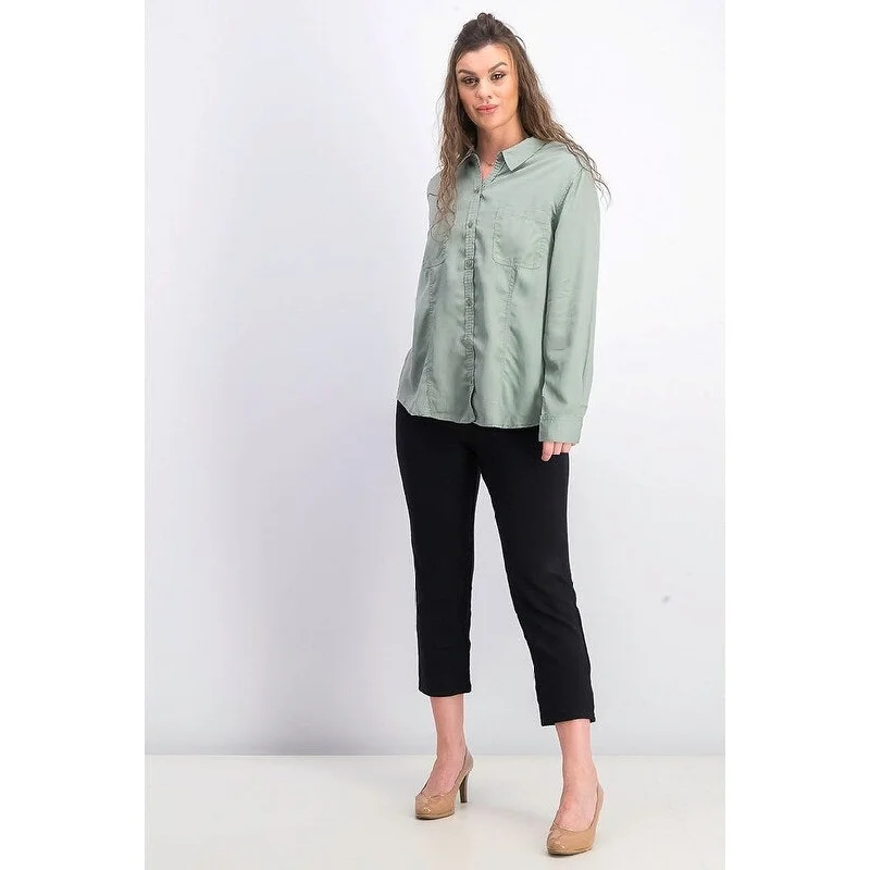 Ribbed Cuff ShirtsCharter Club Women's Woven Solid Tencel Shirt Green Size X-Large