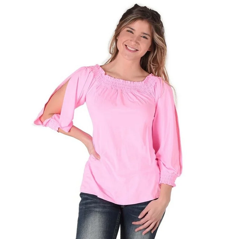 Embellished ShirtsCowgirl Tuff Western Shirt Womens L/S Blouse Flowy Bubblegum 100593