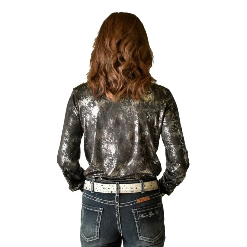 Gym ShirtsCowgirl Tuff Western Shirt Womens L/S Button Snakeskin Black 100670