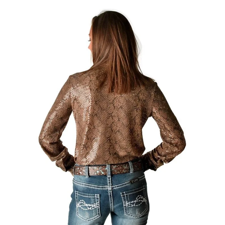 Bamboo ShirtsCowgirl Tuff Western Shirt Womens L/S Button Snakeskin Tan 100687