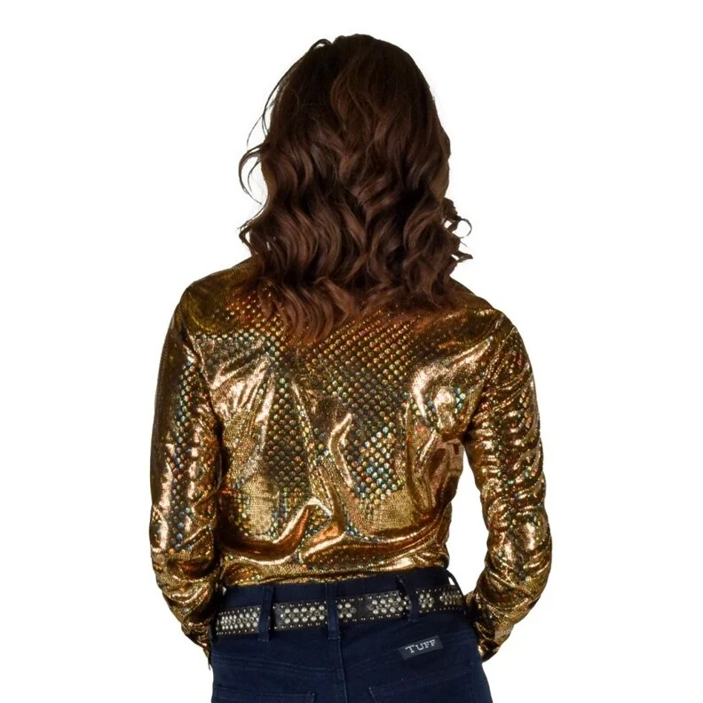 Running ShirtsCowgirl Tuff Western Shirt Womens L/S Foil Breathe Gold 100834