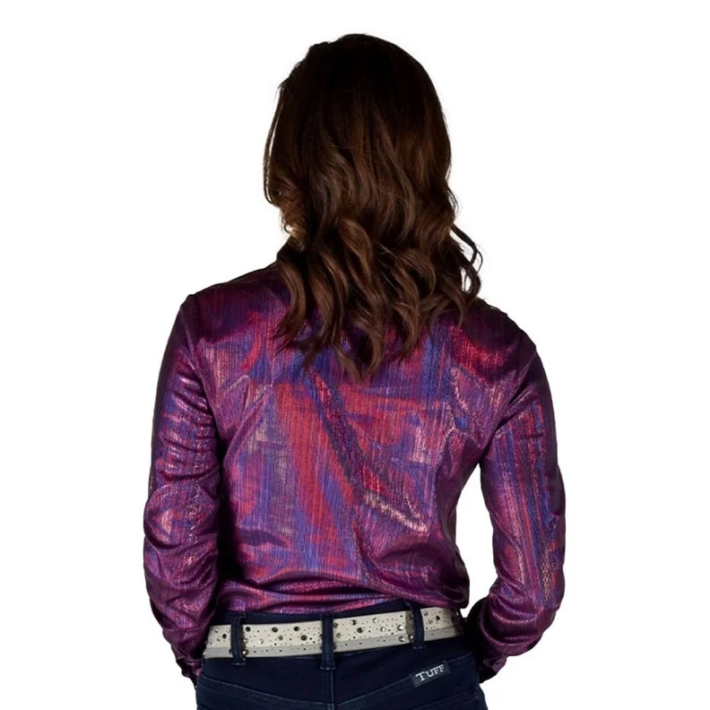 Sports Team ShirtsCowgirl Tuff Western Shirt Womens L/S Metallic Button Purple 100885