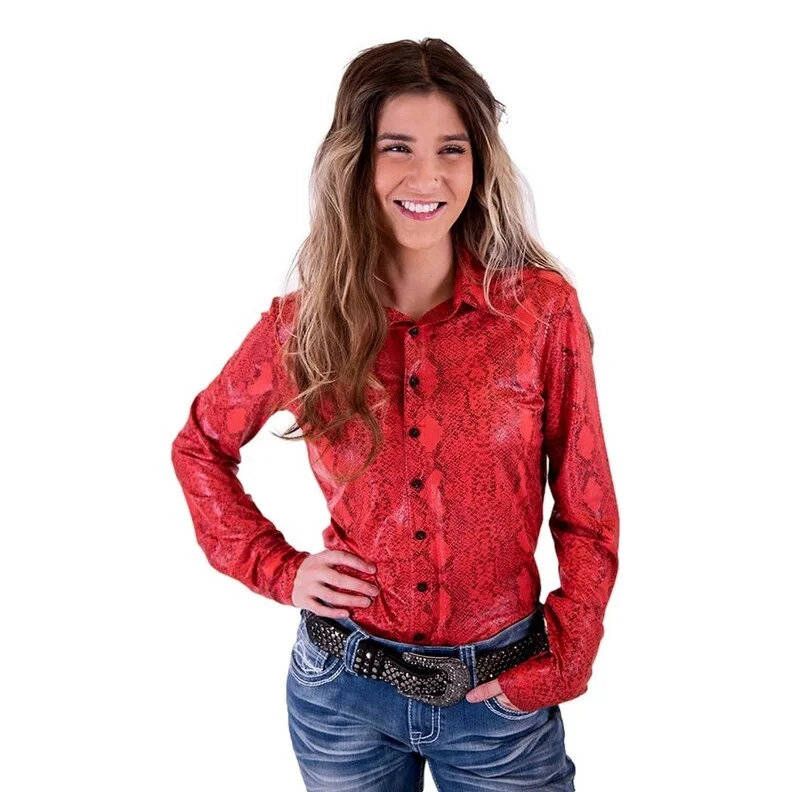 Ribbed Cuff ShirtsCowgirl Tuff Western Shirt Womens Long Sleeve Snake Red 100614