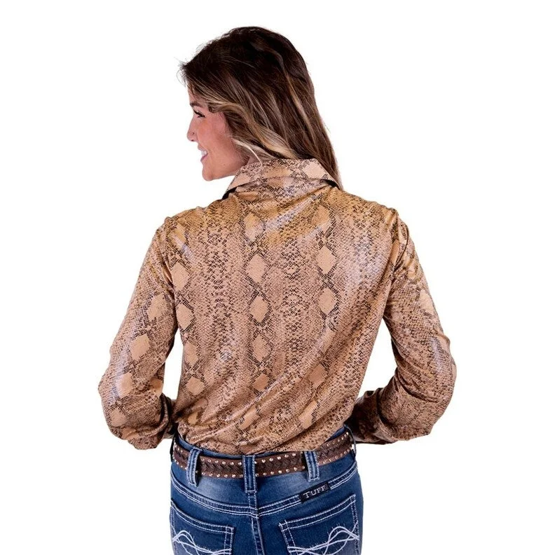 Cycling ShirtsCowgirl Tuff Western Shirt Womens Long Sleeve Snake Tan 100615