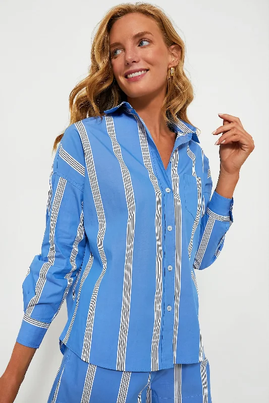 Peplum ShirtsInk Blue Striped Chiara Classic Shirt