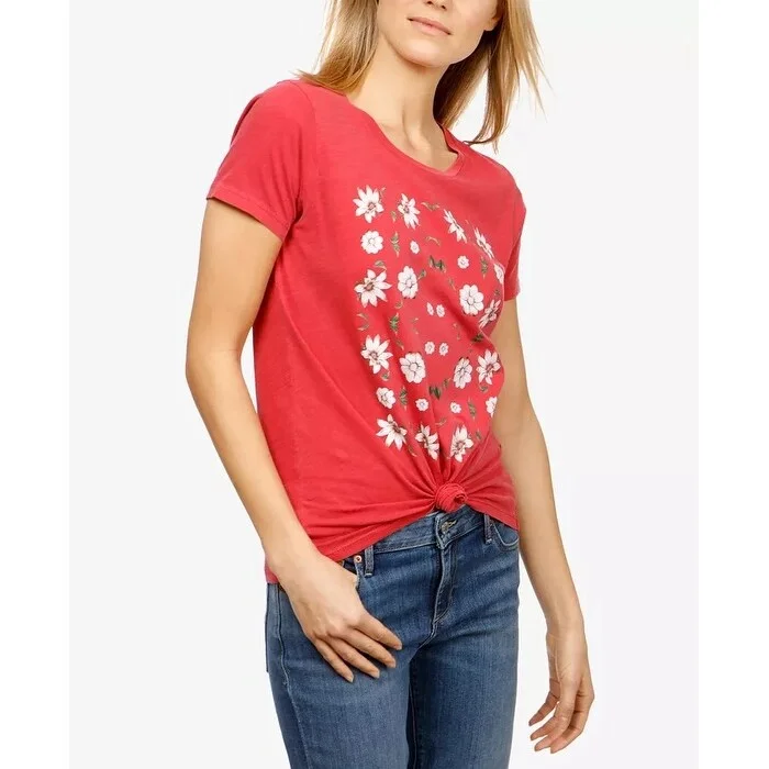 Retro ShirtsLucky Brand Women's Cotton Graphic T Shirt Red Size Large