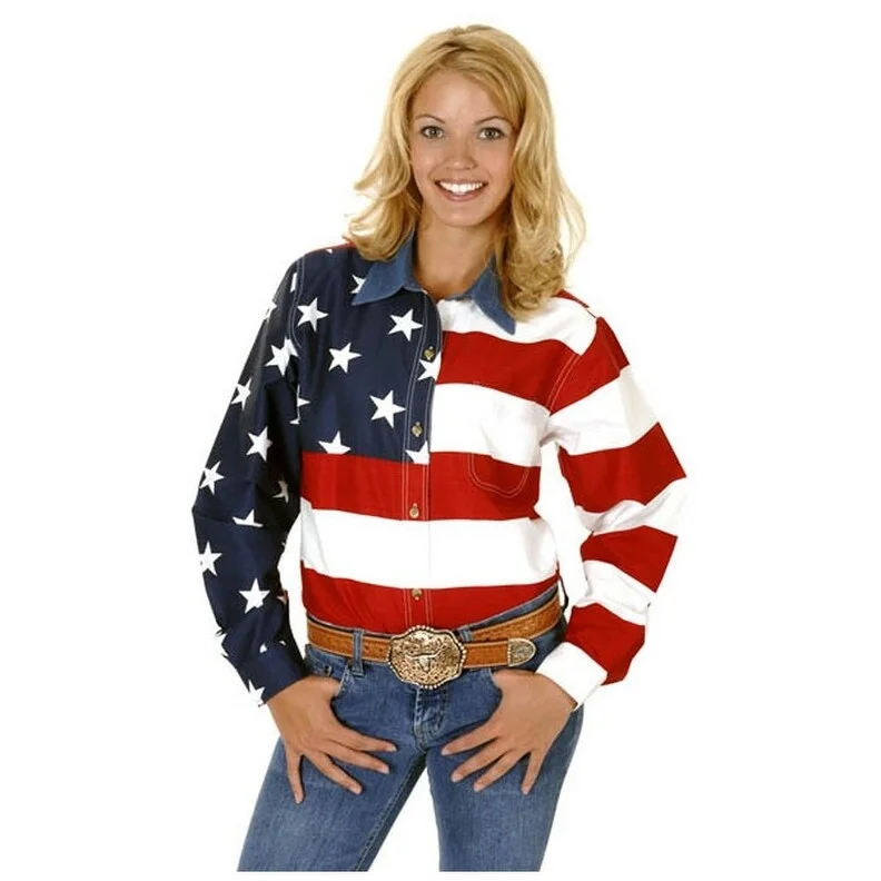 Logo ShirtsRoper Western Shirt Women Long Sleeve USA Flag Red 03-050-0185-0101 RE