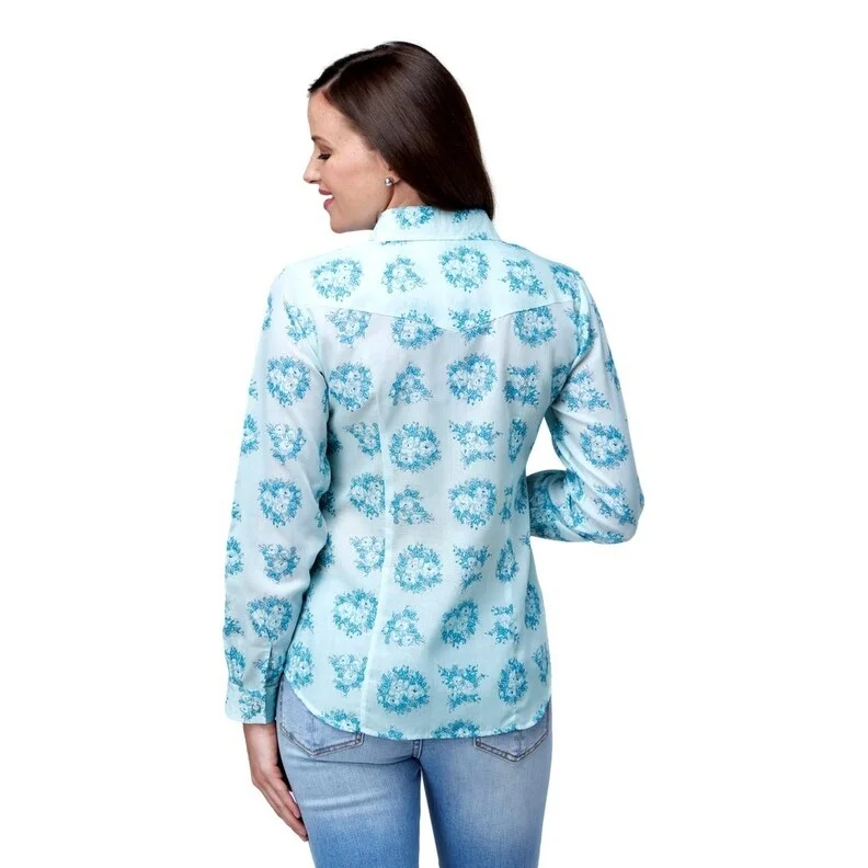 Work ShirtsRoper Western Shirt Womens Floral L/S Snap Blue 01-050-0019-4064 BU