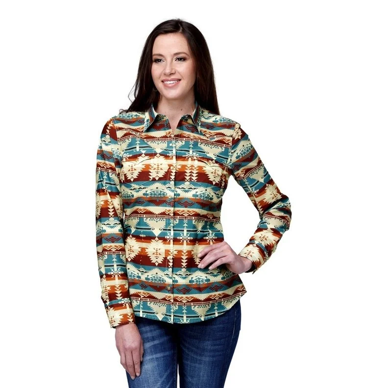 Tasseled ShirtsRoper Western Shirt Womens L/S Aztec Snap Wine 03-050-0482-0466 WI