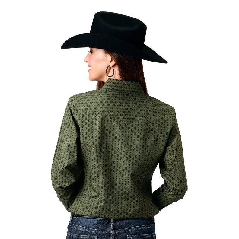 Graphic ShirtsRoper Western Shirt Womens L/S Diamond Green 03-050-0064-0103 GR