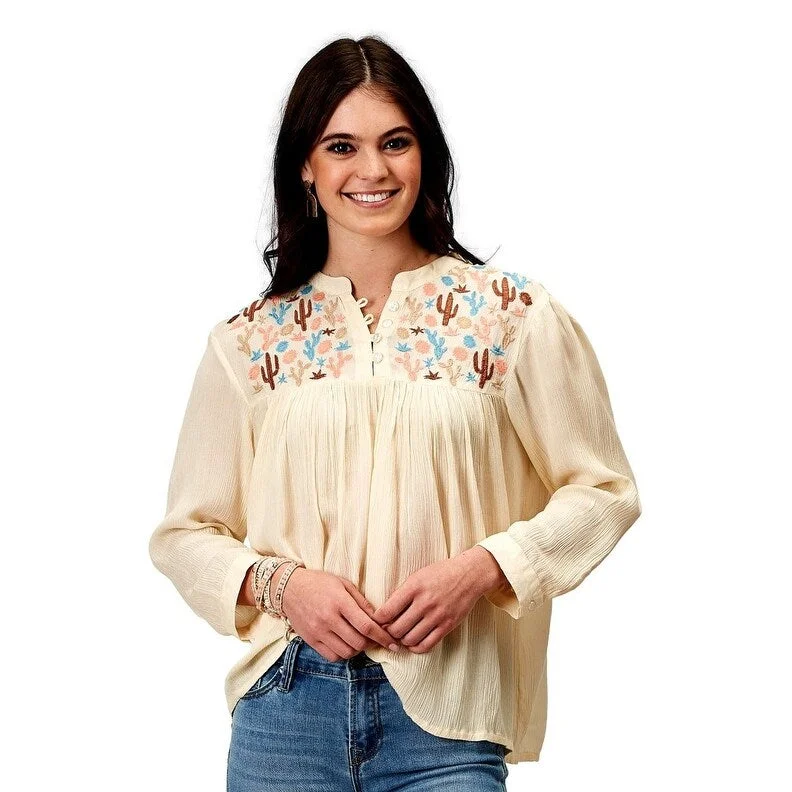 Rainproof ShirtsRoper Western Shirt Womens L/S Embroidery Cream 03-050-0565-2003 WH