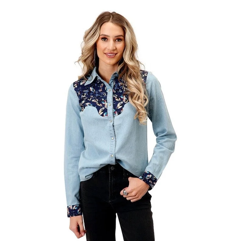 Urban ShirtsRoper Western Shirt Womens L/S Feather Denim Blue 03-050-0594-7082 BU